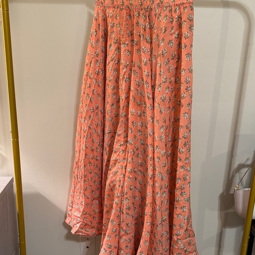 Vintage Floral Peach silk Maxi Skirt